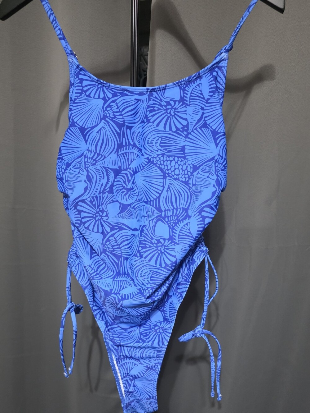 Adjustable  Blue Shell Print One-Piece Swimsuit